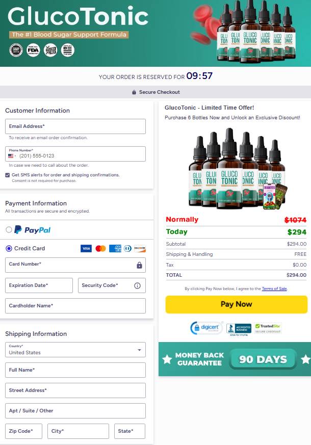 GlucoTonic - secure Order Page